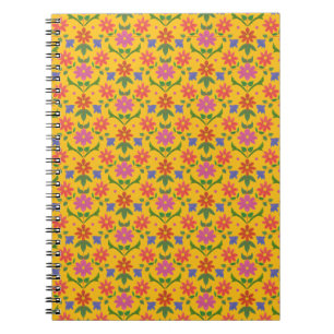 Caderno Espiral Flores e Bolinhas no notebook espiral amarelo