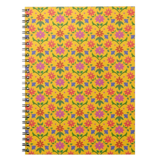 Caderno Espiral Flores e Bolinhas no notebook espiral amarelo (Frente)