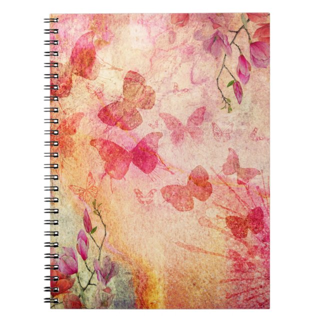 Caderno Espiral Flores E Borboletas Aquarela, Notebook (Frente)