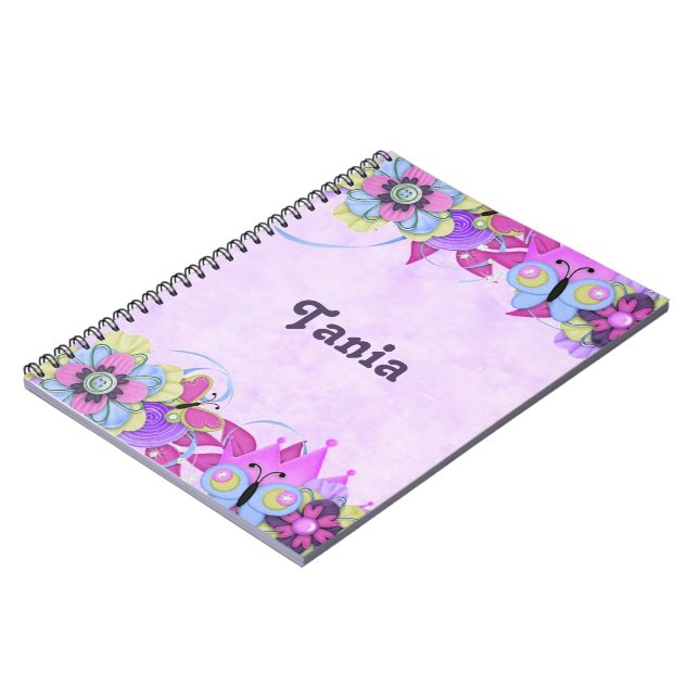 Caderno Espiral Flores e borboletas em roxo (Left Side)
