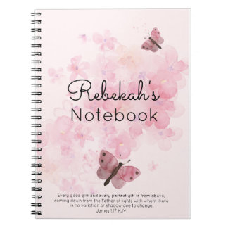 Caderno Espiral Flores e borboletas rosa