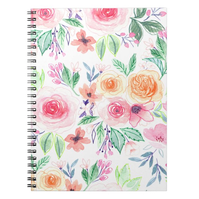 Caderno Espiral Flores e folhas aquícolas (Frente)