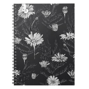Caderno Espiral Flores e folhas de camomila e borboleta