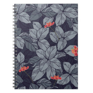 Caderno Espiral Flores e folhas padrão de padrão-padrão, tropical,