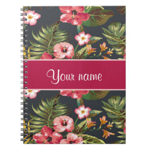 Caderno Espiral Flores e folhas tropicais elegantes do hibiscus
