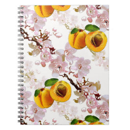 Caderno Espiral Flores e frutas de damasco.