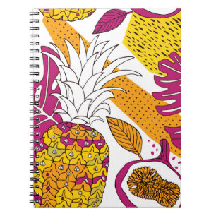 Caderno Espiral Flores e frutas tropicais, impressão exótico bri