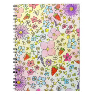 Caderno Espiral Flores e Morangos