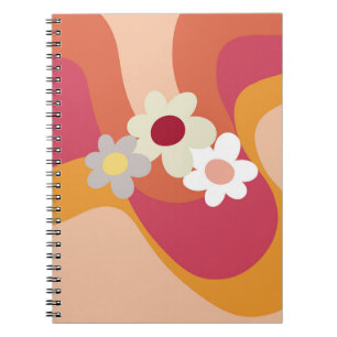 Caderno Espiral Flores e ondas de estilo retrô