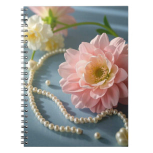 Caderno Espiral Flores e pérolas de Elegante