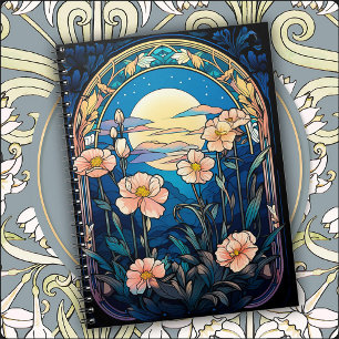 Caderno Espiral Flores Elegantes ao Luar Art Nouveau