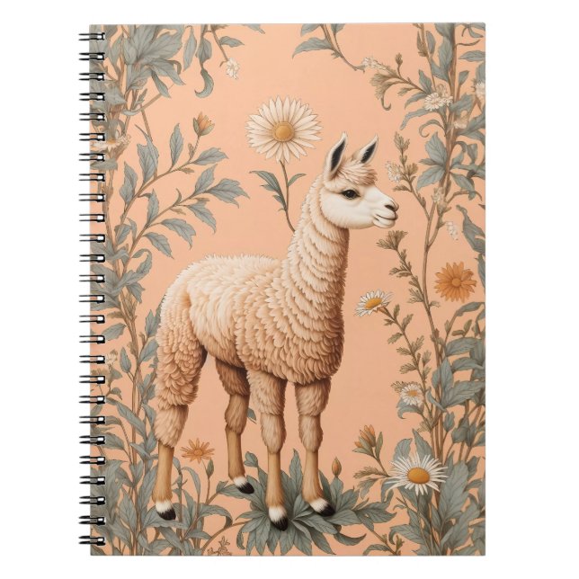 Caderno Espiral Flores Elegantes Lama e Daisy em Pêssego (Frente)