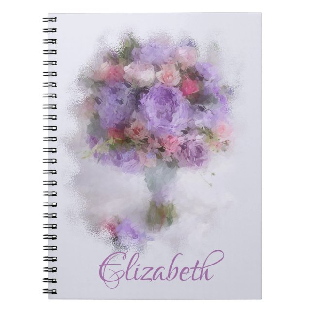 Caderno Espiral Flores Elegantes Modernas de Modelo Óleo Pintura (Frente)