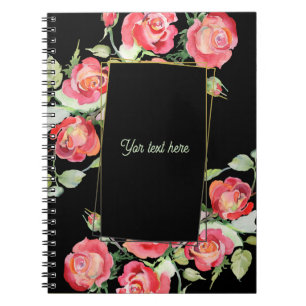 Caderno Espiral Flores em Aquarela - Moldura Dourada 1 + seu texto