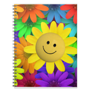 Caderno Espiral Flores felizes bonitos da cara