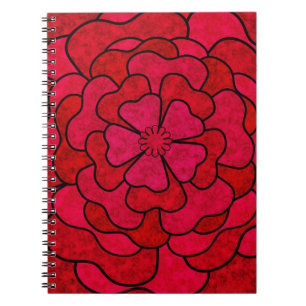 Caderno Espiral Flores florais abstrato sem costura, cor vermelha