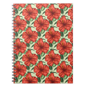 Caderno Espiral Flores florais tropicais, sem costura, flores verm