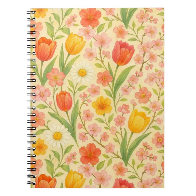 Caderno Espiral Flores fofas com padrão de Páscoa/primavera (Frente)