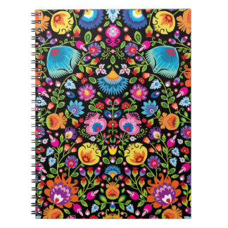 Caderno Espiral Flores folclóricas Wycinanki preto