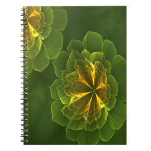 Caderno Espiral Flores Fractais Amarelas Verdes Fantasy