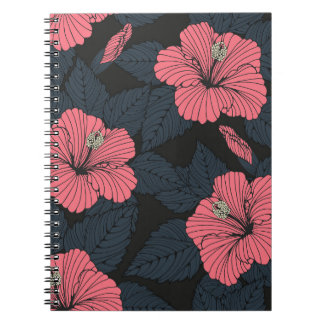 Caderno Espiral Flores Hibiscus: papel de parede sem costura escur