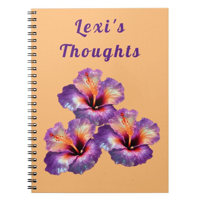 Caderno Espiral Flores Holográficas Iridescentes de Hibisco (Frente)