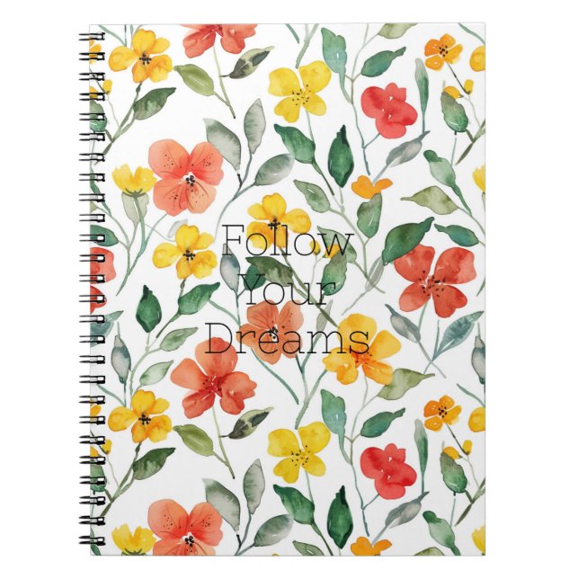 Caderno Espiral Flores Laranja Amarelo (Frente)