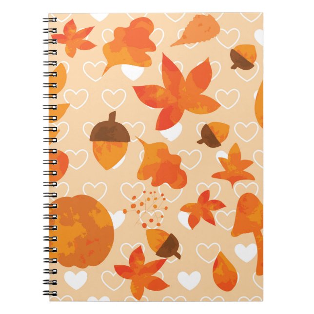 Caderno Espiral Flores Laranja: Padrão de Portalha da Mão. (Frente)