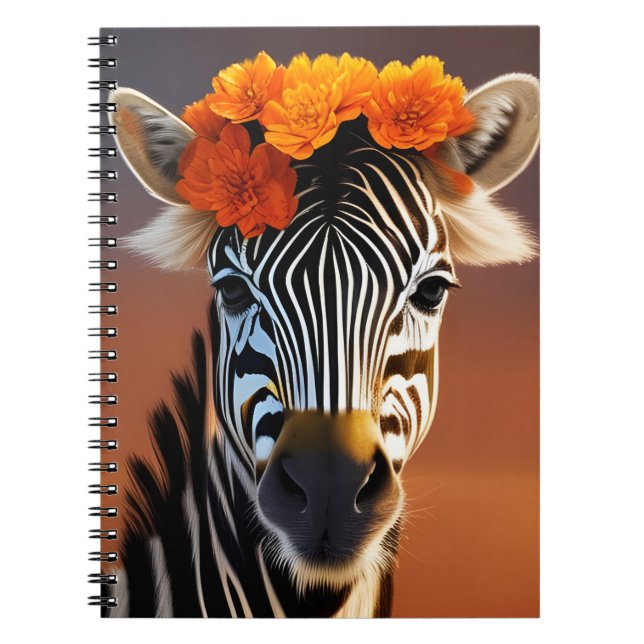 Caderno Espiral Flores Laranja vestidas De Zebra Cuta (Frente)