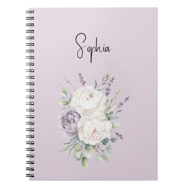 Caderno Espiral Flores Lavanda Roxo Brancas (Frente)