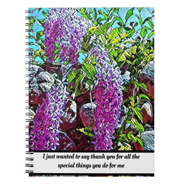 Caderno Espiral Flores lilás florescendo jardim (Frente)