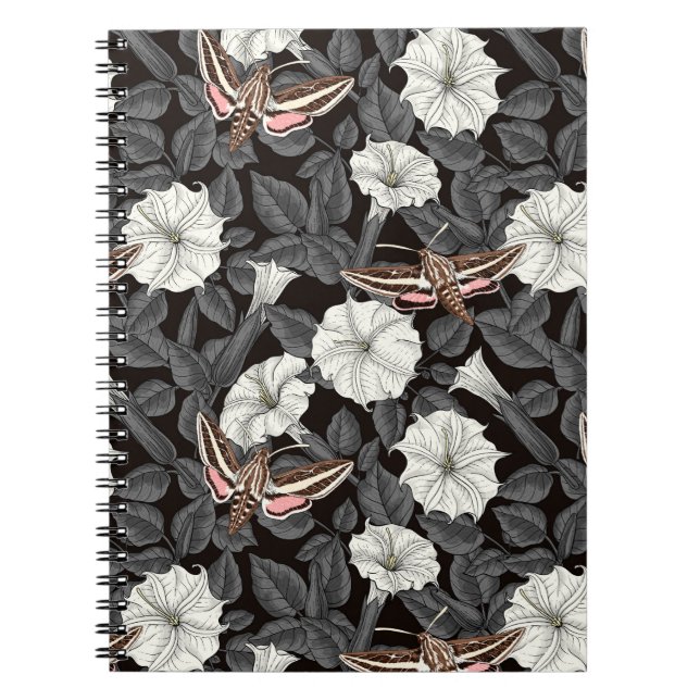 Caderno Espiral Flores-lua e mariposas-esfinge 2 (Frente)