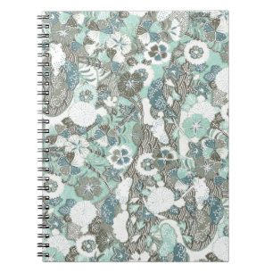 Caderno Espiral Flores Marrons abstrato azuis