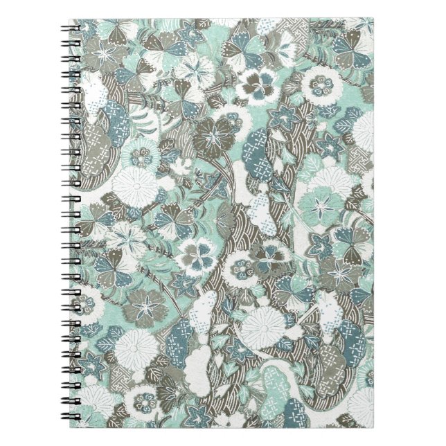Caderno Espiral Flores Marrons abstrato azuis (Frente)