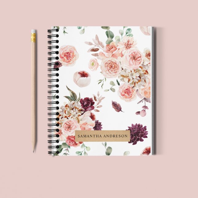 Caderno Espiral Flores Modernas de Pastel e Presente Personalizado (Criador carregado)