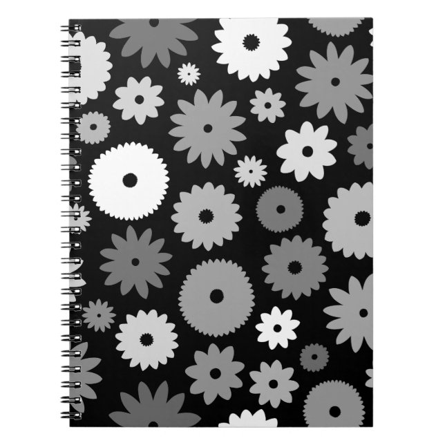 Caderno Espiral Flores Monocromáticas Grande Padrão (Frente)