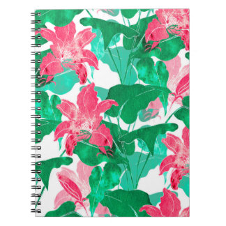 Caderno Espiral flores naturais e folhas coloridas, sem costura