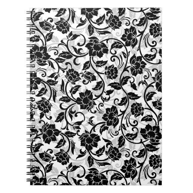 Caderno Espiral Flores Negras e Cinzas (Frente)