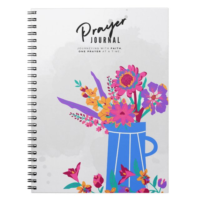 Caderno Espiral Flores no Vaso Azul | Diário de oração (Frente)