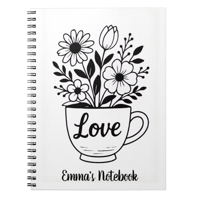 Caderno Espiral Flores numa xícara de chá (Frente)