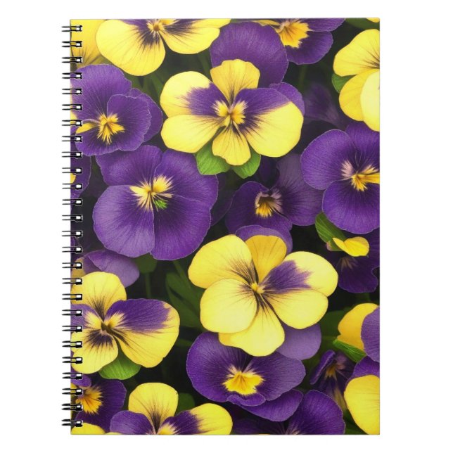 Caderno Espiral Flores Pansy Amarelas e Púrpuras (Frente)