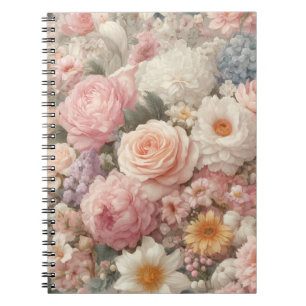 Caderno Espiral Flores Pastel Xadrez Rústico Rosa Padrão Floral