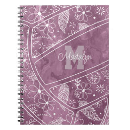 Caderno Espiral flores penas paisagistas voleibol de ameixa