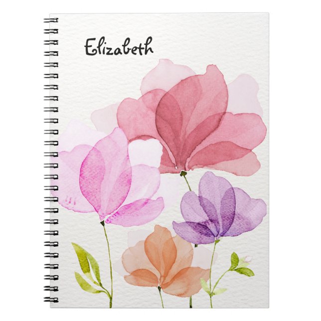 Caderno Espiral Flores Pintadas Pintadas Mão De Água Pintadas Pelo (Frente)