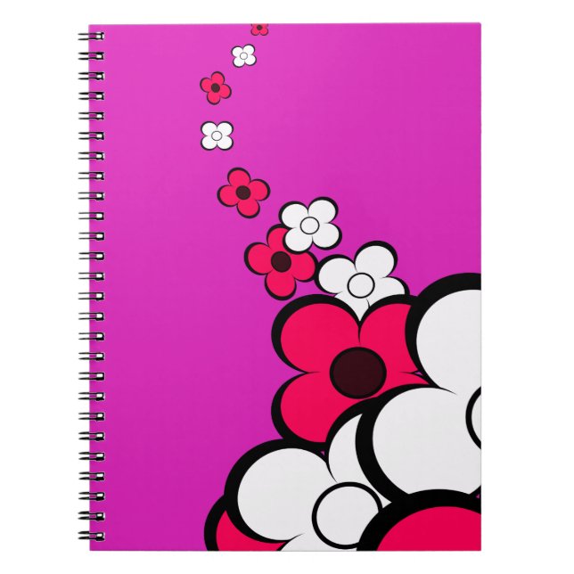Caderno Espiral Flores Quentes Brancas Rosa (Frente)
