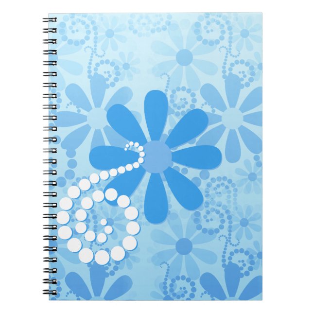 Caderno Espiral Flores Retro Floral Girly Blue (Frente)