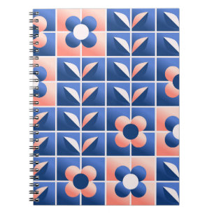 Caderno Espiral Flores retrorestilizadas: padrão mosaico.