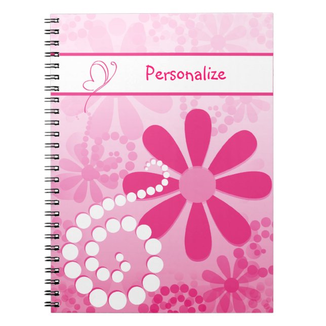 Caderno Espiral Flores Retrorreflectoras Rosa Bonitas Com Nome (Frente)