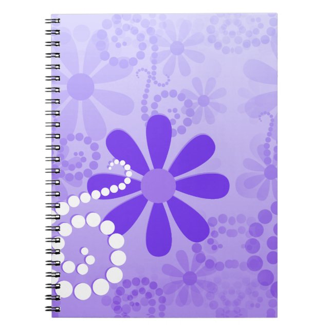 Caderno Espiral Flores retros florais roxas femininos (Frente)