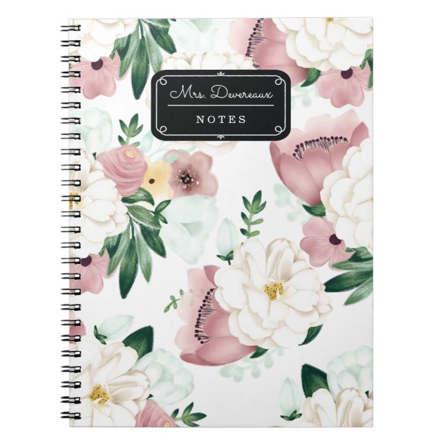 Caderno Espiral Flores românticas chiques da aguarela (Frente)